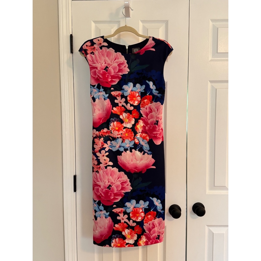 Vince Camuto Floral Scuba Midi Sheath Dress Size 8